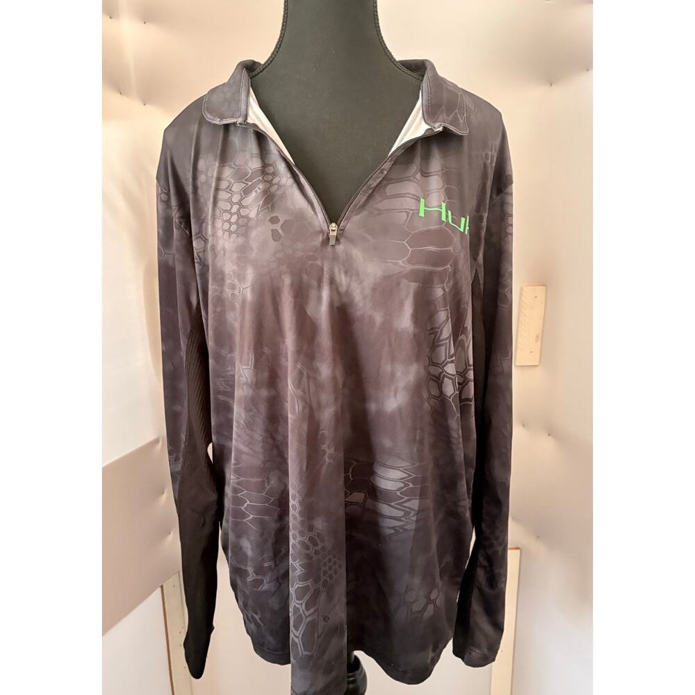 MENS MEDIUM HUK FISHING SHIRT 1/4 ZIP KRYPTEX TYPHON PERFORMANCE VENTED CAMO